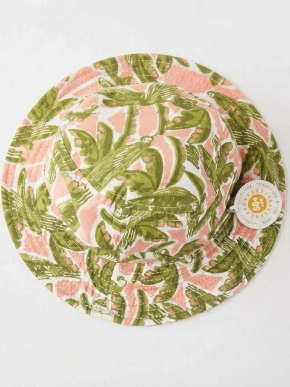 Lilly Pulitzer Coral Bucket Hat with Olive Tropical Leaf Pattern